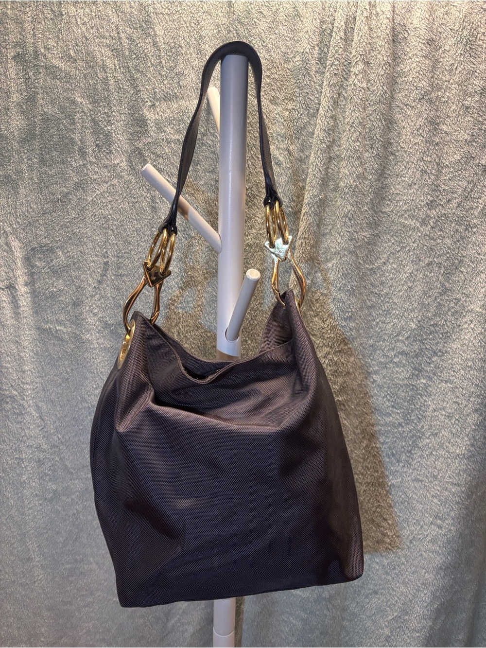 JPK Paris 75 dark gray Hobo Bag with Gold Accents and leather strap